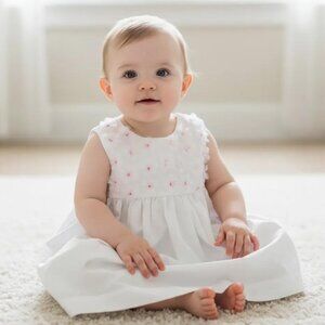 Lili Gaufrette White Sleeveless 3D Tulle Floral Lightweight Dress 9 Months